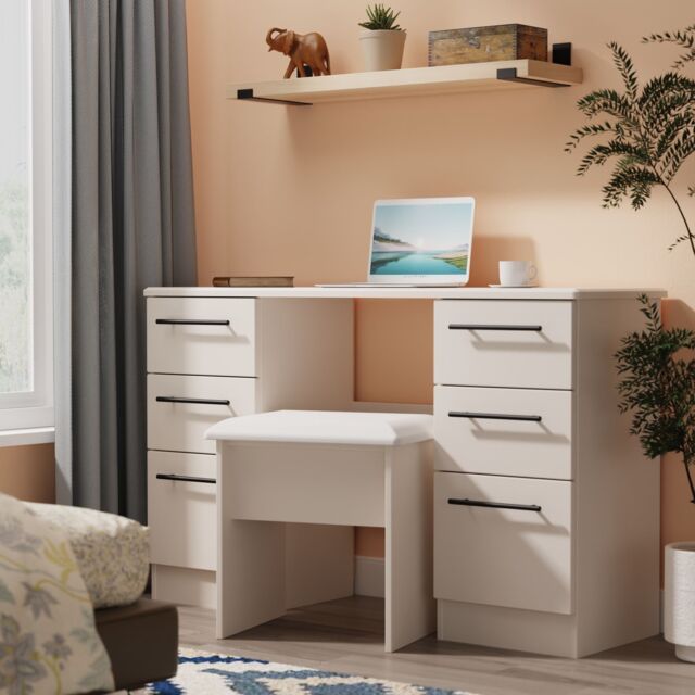 Ready Assembled 2 U Howard 6 Drawer Kneehole Desk (Ready Assembled) in Taupe