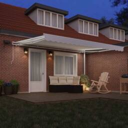 Berkfield Home Manual Retractable Awning with LED White 450x300 cm - thumbnail 1