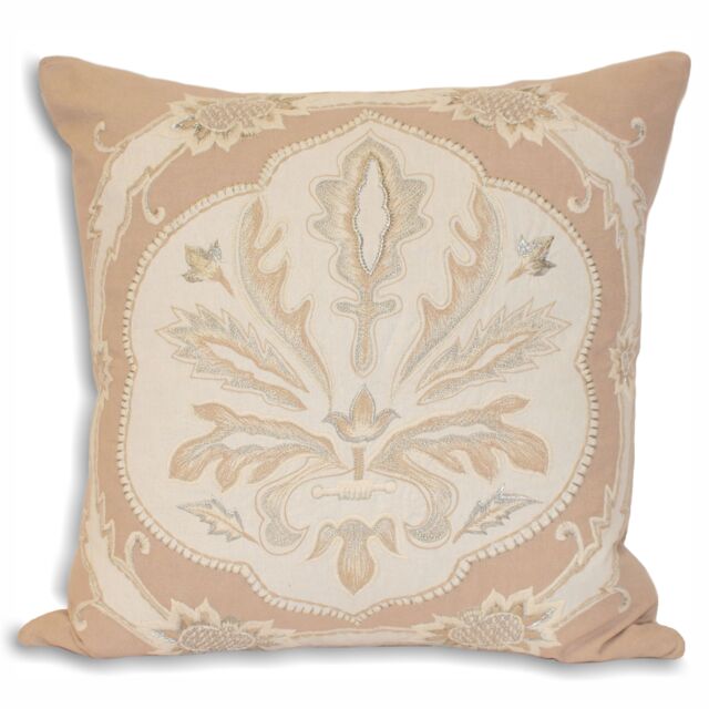 Paoletti Margaux Embroidered Cushion in Taupe - Size: 45 cm x 45 cm