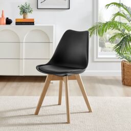 FurnitureboxUK Set of 2 Stockholm Natural Birch Wood Scandi Minimalist Dining Chairs with Faux Leather Cushion in Black - thumbnail 5