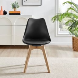 FurnitureboxUK Set of 2 Stockholm Natural Birch Wood Scandi Minimalist Dining Chairs with Faux Leather Cushion in Black - thumbnail 2