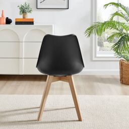 FurnitureboxUK Set of 2 Stockholm Natural Birch Wood Scandi Minimalist Dining Chairs with Faux Leather Cushion in Black - thumbnail 3