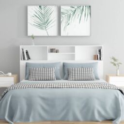 Berkfield Home Headboard Cabinet White 160x19x103.5 cm - thumbnail 3