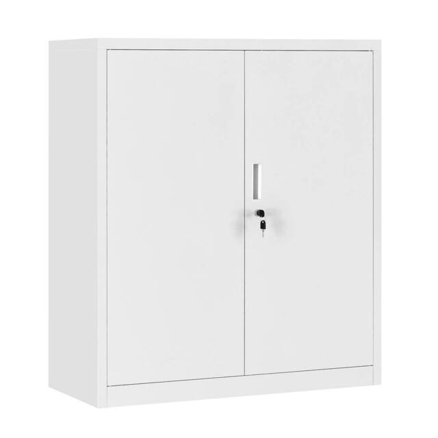 Moderna Steel Storage Cabinet Lockable 2 Doors Adjustable Shelves 80cm in White - image 1