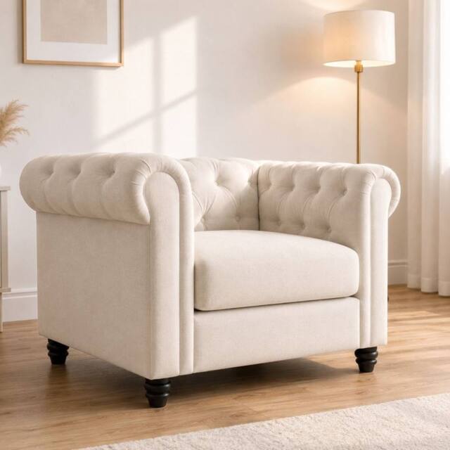 Sofaya Hampton Armchair Chesterfield Seater Sofa Velvet Couch in Cream - Size: 1 Seater - image 1