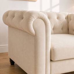 Sofaya Hampton Armchair Chesterfield Seater Sofa Velvet Couch in Cream - Size: 1 Seater - thumbnail 4