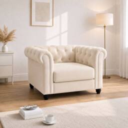 Sofaya Hampton Armchair Chesterfield Seater Sofa Velvet Couch in Cream - Size: 1 Seater - thumbnail 2