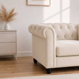 Sofaya Hampton Armchair Chesterfield Seater Sofa Velvet Couch in Cream - Size: 1 Seater - thumbnail 5