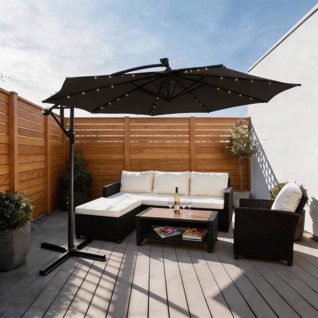 Home Source 3m Garden Outdoor Cantilever Parasol with Crank Handle & Cross Base in Grey - image 1