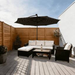 Home Source 3m Garden Outdoor Cantilever Parasol with Crank Handle & Cross Base in Grey - thumbnail 2