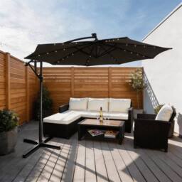 Home Source 3m Garden Outdoor Cantilever Parasol with Crank Handle & Cross Base in Grey - thumbnail 1