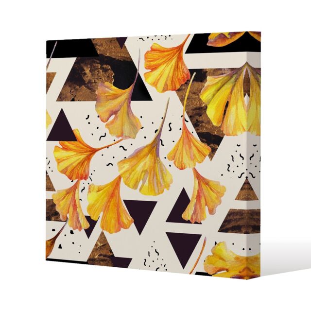 Benjamin Tate Design Orangle Flowers & Triangles (Canvas Print) / 90 x 90 x 4cm in Natural - Size: 90 x 90 x 4 cm - image 1