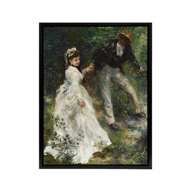 "Artery8 The Promenade Couple Renoir Vintage Black Framed Canvas Wall Art in Green - Size: W12"" x H16""" - image 1