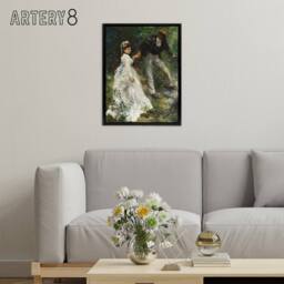 "Artery8 The Promenade Couple Renoir Vintage Black Framed Canvas Wall Art in Green - Size: W12"" x H16""" - thumbnail 3
