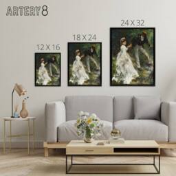"Artery8 The Promenade Couple Renoir Vintage Black Framed Canvas Wall Art in Green - Size: W12"" x H16""" - thumbnail 4