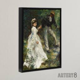 "Artery8 The Promenade Couple Renoir Vintage Black Framed Canvas Wall Art in Green - Size: W12"" x H16""" - thumbnail 2