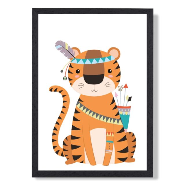 ARTZE Tiger Tribal Animal Framed Print SIZE: A3 with Black Frame in Orange - image 1