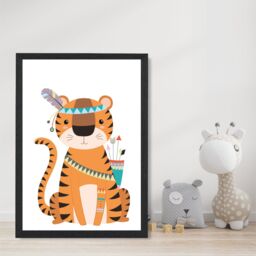 ARTZE Tiger Tribal Animal Framed Print SIZE: A3 with Black Frame in Orange - thumbnail 2
