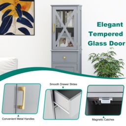 Gymax Freestanding Narrow Storage Cupboard Bathroom Tall Cabinet in Grey - thumbnail 5