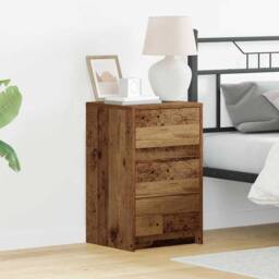 Berkfield Home Bedside Cabinet with LED Lights Old Wood Engineered Wood in Brown - thumbnail 2
