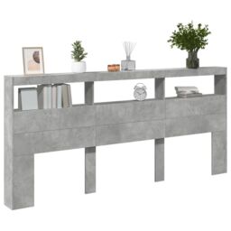 Berkfield Home Headboard Cabinet with LED Concrete Grey 220x17x102 cm - Size: 220 x 17 x 102 cm - thumbnail 5