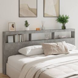 Berkfield Home Headboard Cabinet with LED Concrete Grey 220x17x102 cm - Size: 220 x 17 x 102 cm - thumbnail 1