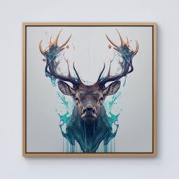 Warren Reed - Designer Stag Face Splashart Framed Canvas in Light Brown - Size: w40 inch x h40 inch - thumbnail 1
