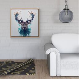 Warren Reed - Designer Stag Face Splashart Framed Canvas in Light Brown - Size: w40 inch x h40 inch - thumbnail 2