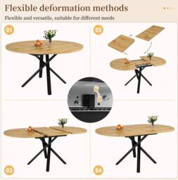 STILVORA Extendable Dining Table 100-140cm with X Metal Frame in Natural - thumbnail 7