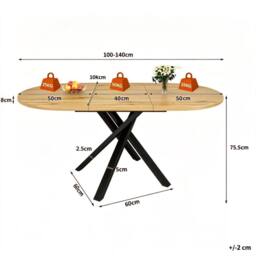 STILVORA Extendable Dining Table 100-140cm with X Metal Frame in Natural - thumbnail 4
