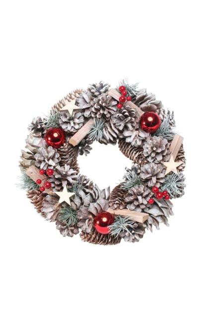 KDMD Woodland Snow Wreath with Red Baubles - image 1