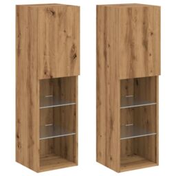 Berkfield Home TV Cabinets with LED Lights 2 pcs Artisian Oak 30.5x30x102 cm in Brown - thumbnail 3