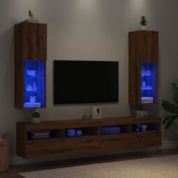 Berkfield Home TV Cabinets with LED Lights 2 pcs Artisian Oak 30.5x30x102 cm in Brown - thumbnail 1