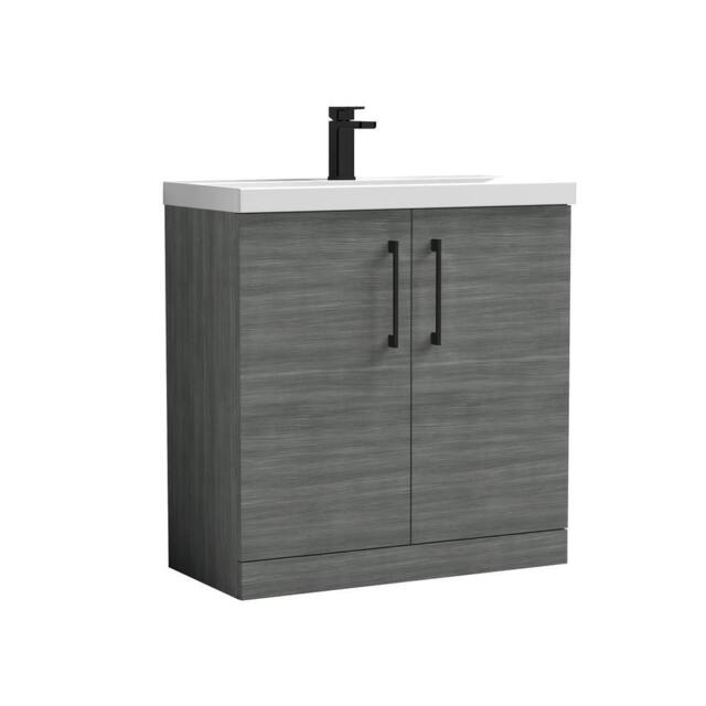 Balterley Bathroom Floor 2-Door Vanity Unit Basin, Anthracite Woodgrain, 800mm in Grey - image 1