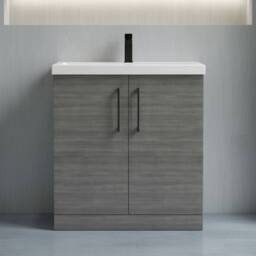 Balterley Bathroom Floor 2-Door Vanity Unit Basin, Anthracite Woodgrain, 800mm in Grey - thumbnail 3