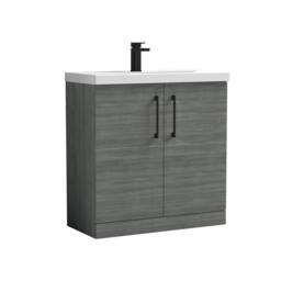 Balterley Bathroom Floor 2-Door Vanity Unit Basin, Anthracite Woodgrain, 800mm in Grey - thumbnail 1