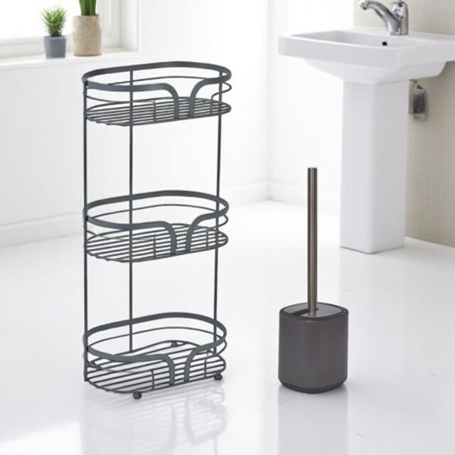 Showerdrape Dante Bathroom Accessory Set Floor Caddy with Toilet Brush & Holder in Grey - image 1