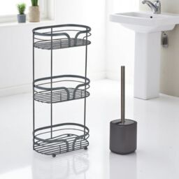 Showerdrape Dante Bathroom Accessory Set Floor Caddy with Toilet Brush & Holder in Grey - thumbnail 1