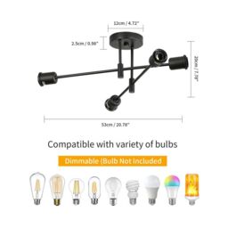 COMELY 4-Light Black Sputnik Ceiling Lamp, Modern Industrial Chandelier - thumbnail 5