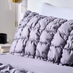 OHS Filled Seersucker Duvet Cover with Pillowcase Bedding Set in Grey - Size: Super King - thumbnail 4