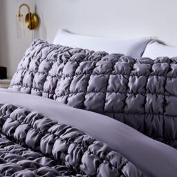 OHS Filled Seersucker Duvet Cover with Pillowcase Bedding Set in Grey - Size: Super King - thumbnail 2