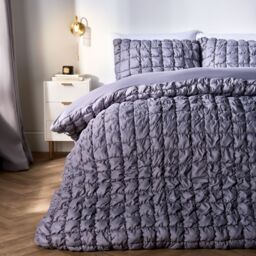 OHS Filled Seersucker Duvet Cover with Pillowcase Bedding Set in Grey - Size: Super King - thumbnail 1