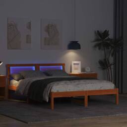 Berkfield Home Stunning Bed Frame with LED Headboard in Wax Brown, 120 x 190 cm in Brown - thumbnail 4