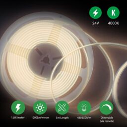 ENER-J COB LED Strip Light Kit 5m 24V 4000K 480 LEDs Per Metre Dimmable UK Plug in White