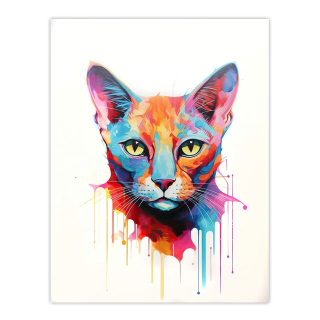"Artery8 Wall Art Print Tonkinese Cat Lover Gift Pet Portrait Pastel Colour Blue Orange Purple Artwork Painting Poster - Size: W18"" x H24""" - image 1