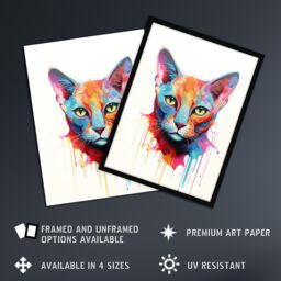 "Artery8 Wall Art Print Tonkinese Cat Lover Gift Pet Portrait Pastel Colour Blue Orange Purple Artwork Painting Poster - Size: W18"" x H24""" - thumbnail 2