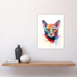 "Artery8 Wall Art Print Tonkinese Cat Lover Gift Pet Portrait Pastel Colour Blue Orange Purple Artwork Painting Poster - Size: W18"" x H24""" - thumbnail 4
