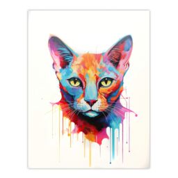 "Artery8 Wall Art Print Tonkinese Cat Lover Gift Pet Portrait Pastel Colour Blue Orange Purple Artwork Painting Poster - Size: W18"" x H24""" - thumbnail 1