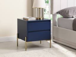 Vente-unique Bedside Table With 2 Drawers - MDF & Metal - Blue Lacquered and - thumbnail 4