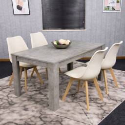 KOSY KOALA Stone Grey Effect Dining Table Set with 4 Cream Plastic Chairs - thumbnail 1